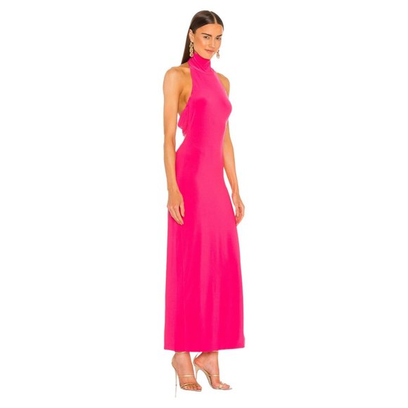 Norma Kamali Halter Turtle Side Slit Gown M Rose Pink - Picture 7 of 7